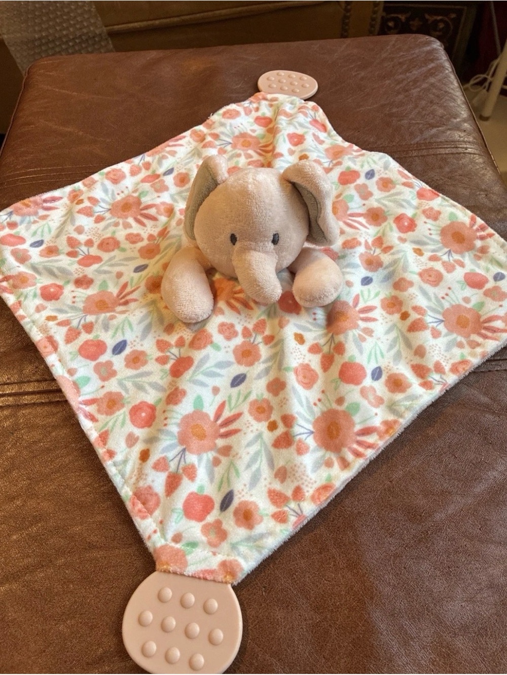 Luxe Willow Baby Elephant Lovey Plush Teether Rattle Floral Security Blanket